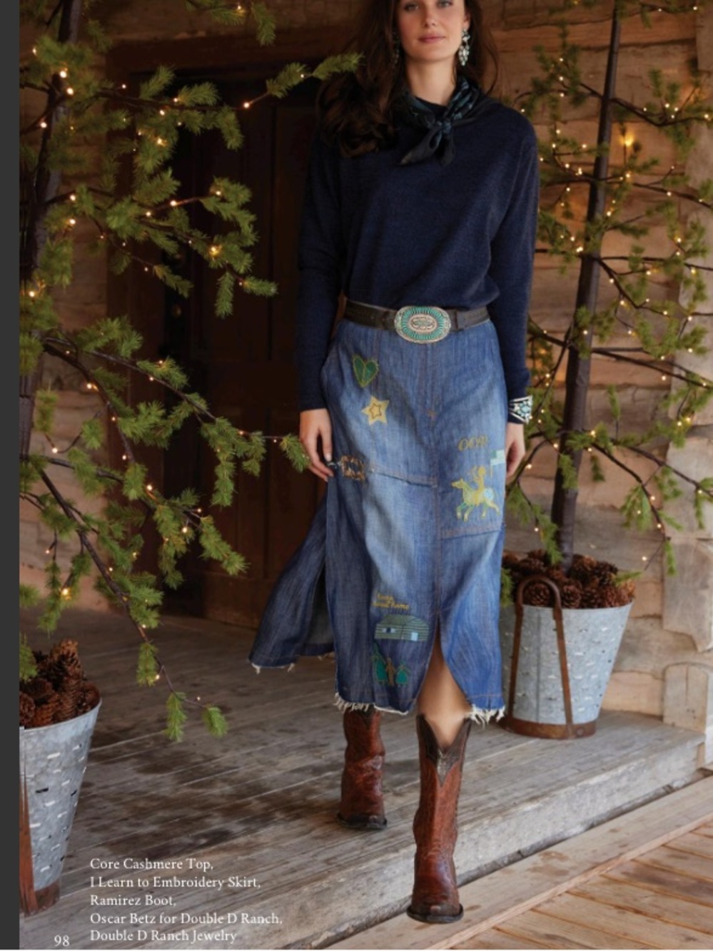 Little Mary “I learned to Embroider”denim maxi skirt Indian ponies american flag